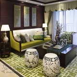 新中式绿色条纹地毯客厅茶几沙发地毯卧室床边样板间手工地毯定制
