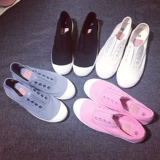 白色小白鞋透气平跟帆布鞋女夏季平底休闲鞋一脚蹬韩版学生板鞋
