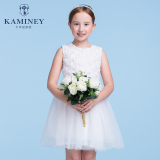 卡米尼女童连衣裙童装公主裙2016夏季新款儿童可爱纯色圆领裙子