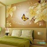 卧室床头背景墙纸温馨简约现代电视背景壁纸大型壁画梦幻花卉蝴蝶