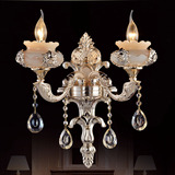 欧式水晶壁灯锌合金玉石蜡烛灯具客厅卧室床头灯单双头壁挂灯金色