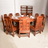 高档红木家具 花梨木带转盘圆餐桌 家用餐厅明清仿古典实木餐台椅