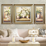 客厅装饰画 沙发卧室欧式美式挂画田园手绘油画 有框三联价花仙子