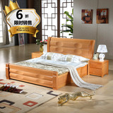 中式实木床 1.8米双人床1.5米榉木单人床 原木色家具高箱储物婚床