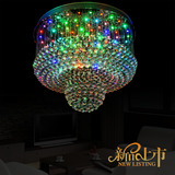 星级酒店豪华客厅水晶吊灯正品水晶LED餐厅灯圆形现代节能七彩球