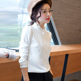 2016秋款韩版半高领白色打底衫女长袖雪纺衬衫女装上衣修身显瘦潮