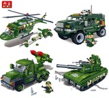 邦宝男孩军事拼插启蒙积木拼装玩具车飞机坦克6岁以上7-8-10-12岁