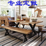 美式实木餐桌原木复古铁艺餐桌椅长方形松木饭店餐椅餐厅桌椅组合