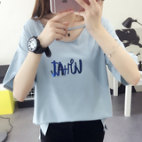 2016女装夏装新款潮休闲韩版学生宽松字母体恤短袖圆领打底衫t恤