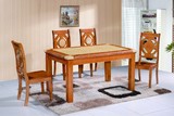 现代中式大理石餐桌椅组合 红棕色烤漆长方形实木饭桌包邮