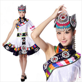 新款藏族舞蹈表演白色云南风格演出服装少数民族舞台服装女装藏裙