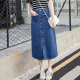 韩版蓝色水洗牛仔半身裙2016年夏季新款高腰中长裙修身显瘦A字裙