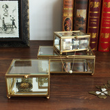 欧式玻璃透明四边首饰盒摆件花房创意铜色珠宝盒家居装饰品