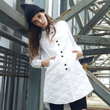 2015秋冬新款女装韩版简约白色学院风衬衫式薄款修身中长款羽绒服