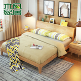 北欧实木床 日式床 双人床1.8米单人床1.5m原木床纯全实木床1.5米
