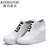 柯玛妮克/Komanic 新款休闲真皮高帮女鞋子 深口内增高单鞋K55053