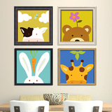 现代简约儿童房装饰画 有框画美式卡通挂画幼儿园卧室墙画小动物