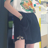 韩国ulzzang原宿学院风金属铁圈漏空宽松显瘦灯芯绒短裤女学生潮