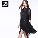 ZK网纱拼接欧美时尚修身显瘦风衣女外套中长款薄女装2016春装新款