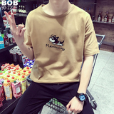 2016夏季韩版休闲圆领七分袖T恤男插接袖青少年潮流款大码短袖t恤