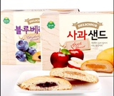 韩国进口食品韩美禾苹果蓝莓果酱夹心饼干蛋糕160g办公室零食小吃