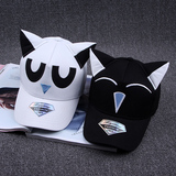 猫咪耳朵可爱帽子 韩国平沿男女棒球帽 卡通眼睛图案嘻哈秋冬帽子