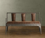 美式复古做旧 铁艺沙发古典实木沙发休闲椅3人位皮革椅 书房椅子