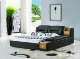 新款真皮软床 时尚简约储物床 婚床现代双人床1.8米 黑色榻榻米床