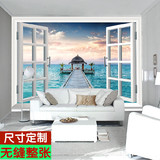 定制壁画壁纸窗口风景墙纸马尔代夫卧室客厅电视背景墙3D海景