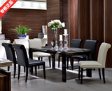 天然银白龙大理石洞石餐桌椅组合长方形餐台简约现代家具KM-915E