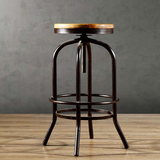 美式复古铁艺吧台椅实木酒吧椅升降 高脚凳简约奶茶店咖啡厅椅子