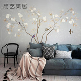 中式花鸟墙纸壁画 现代简约客厅定制背景墙 复古电视背景墙壁画