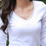 2016春装新款女式韩版长袖打底衫t恤修身显瘦V领纯棉女装体恤上衣