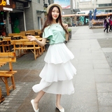韩国代购夏季新款不规则层层雪纺蛋糕裙半身裙长裙高腰百褶中长款