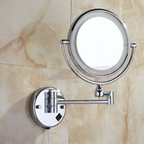 包邮 壁挂式带LED灯化妆镜 全铜双面美容镜 可放大8寸伸缩浴室镜