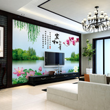 中式山水荷花3D电视背景墙纸壁纸无纺布壁画卧室客厅沙发无缝墙布