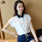 棉麻短袖白衬衫女宽松2016夏季新款休闲时尚衬衣韩版亚麻上衣潮