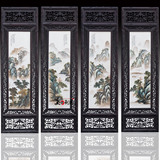 景德镇陶瓷粉彩手绘瓷板画 高山流水四条屏 现代中式装饰画挂屏