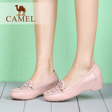 Camel骆驼女鞋 时尚休闲坡跟春鞋 舒适牛皮透气圆头内增高单鞋