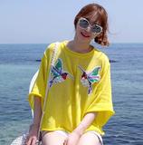 夏季短款宽松七分袖套头薄针织衫 Minsshop韩国代购2016新款女装