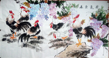 字书画国画精品花鸟画真迹纯手绘六尺横幅原创稿名家紫气东来公鸡