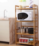 楠竹厨房置物架白色微波炉架烤箱架加厚实木多层储物收纳调味品架