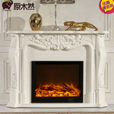 包邮 1.5米欧式实木壁炉 美式火炉柜 架 装饰取暖炉芯 仿真火白色