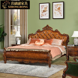 欧式古典实木床 真皮靠背新婚床1.8米雕花床 美式乡村田园床