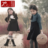韩国2015秋冬新款女童纯棉加绒加厚背带裙童装儿童韩版吊带连衣裙