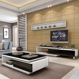 客厅成套家具 旋转茶几伸缩电视柜组合套装现代简约钢化玻璃地柜