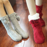 加绒地板袜 毛线袜 防滑加厚秋冬季保暖家居袜成人袜套男女粗线袜