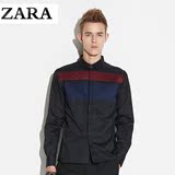 正品代购ZARA男装2015秋冬装黑色长袖休闲衬衣男款几何图案青年潮
