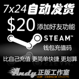自动发货 美金20美刀约132元 Steam钱包充值码卡 开通添加好友