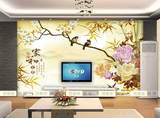 电视背景墙壁纸无缝墙纸大型壁画布沙发3D中式山水画牡丹花鸟竹子